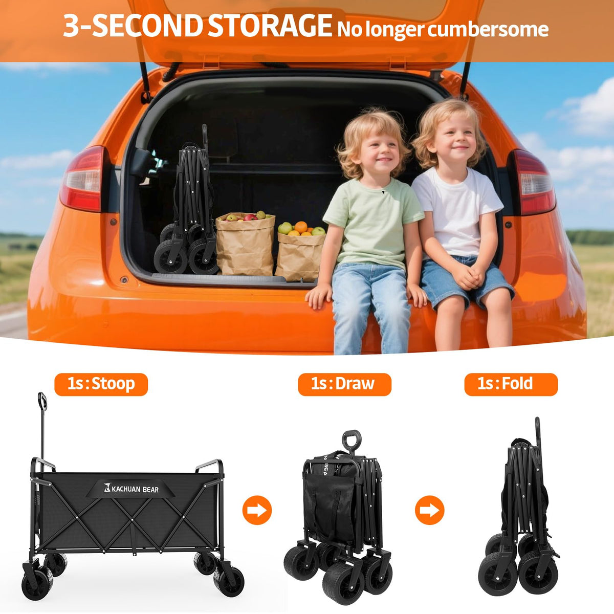 300L Foldable Collapsible Wagon Cart with All-Terrain Wheels Q133