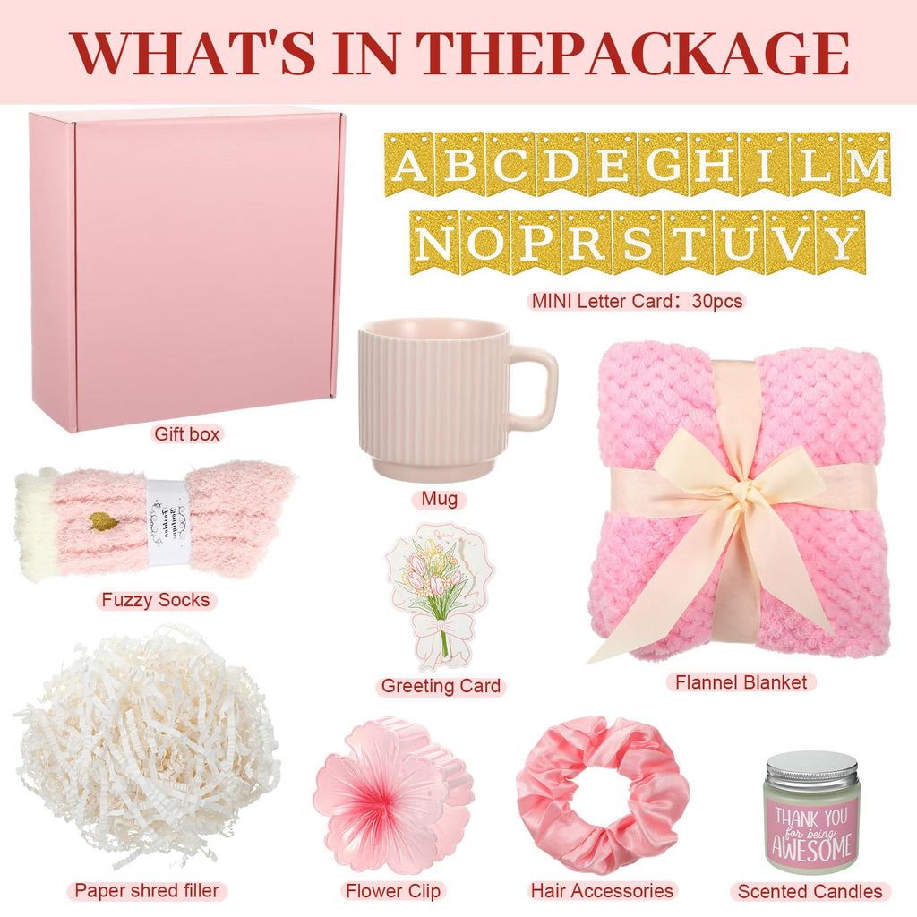 Birthday Gift Basket for Women, Spa Relaxation Set, Pink T7962
