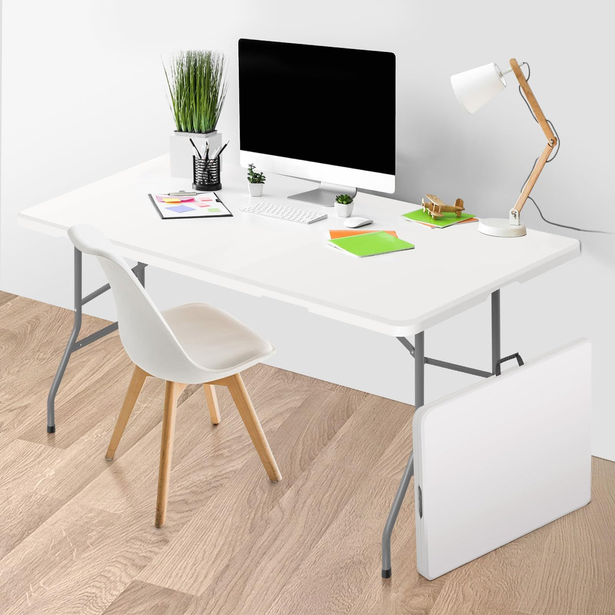 Foldable Table with Steel Legs White Q745512