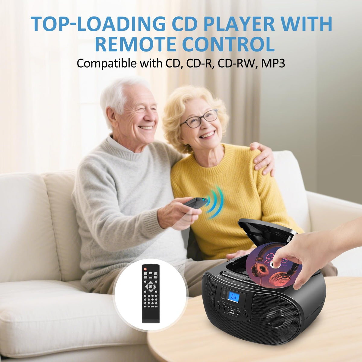 Portable CD Player Boombox with FM Radio, Bluetooth, Remote Control, Black K845072