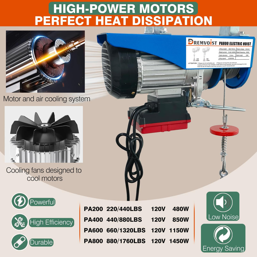 Electric Hoist 110V 1760 LBS with Remote Control J17817