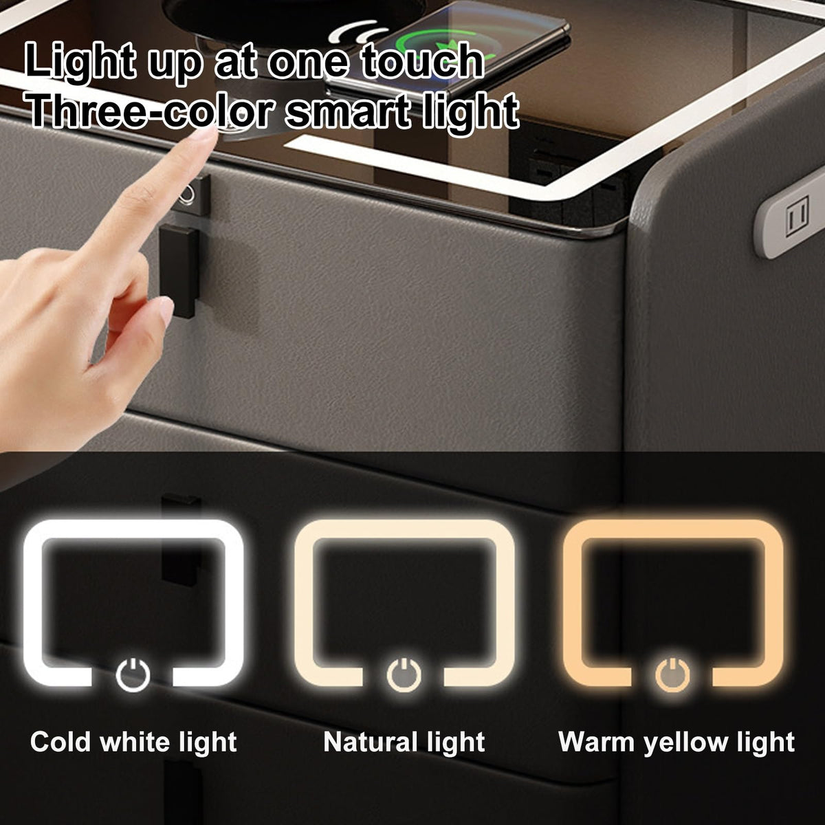Khaki Nightstand with Wireless Charging Station and 3 Drawers X81105