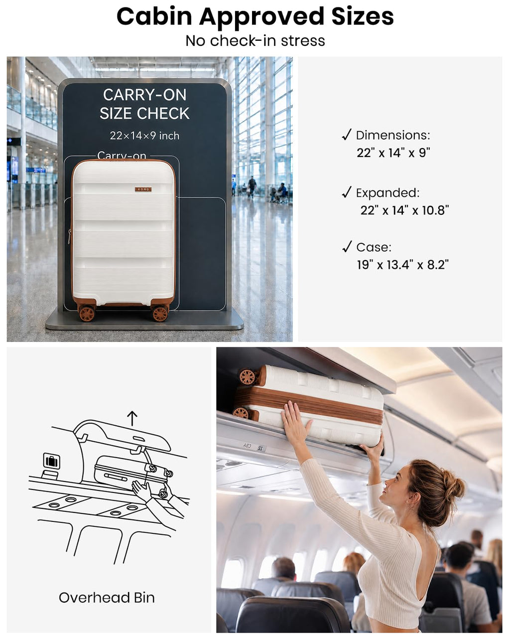 20 Inch Expandable Carry on Luggage White T263346