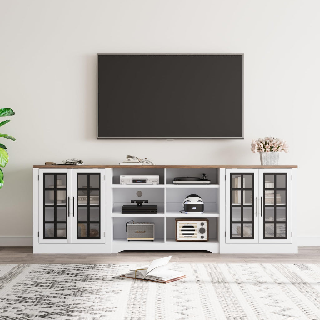 White TV Stand with Storage Cabinet and 3-Tier Open Shelves B21673