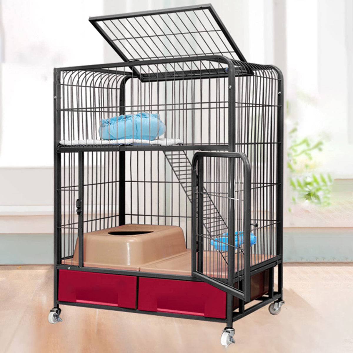 Heavy Duty Metal Cat Cage Dog Crate with Four Wheels H415