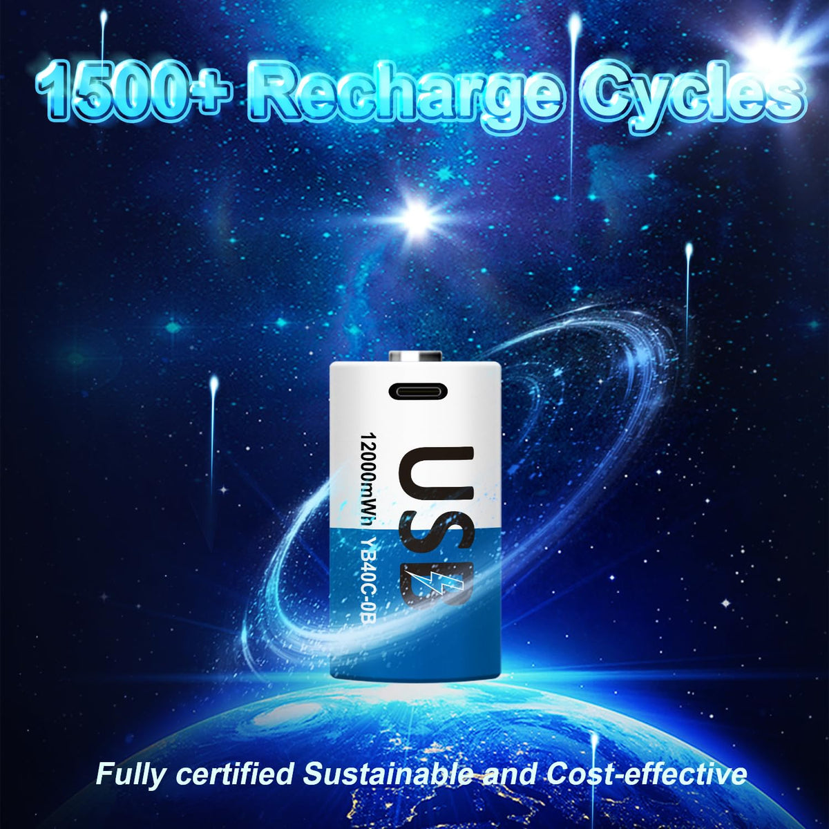 Rechargeable Lithium D Batteries 8 Pack 1.5V Q2457