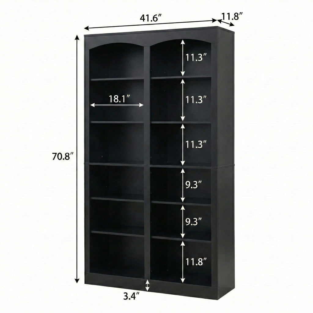 71" Tall Black 12-Tier Wood Bookcase O321
