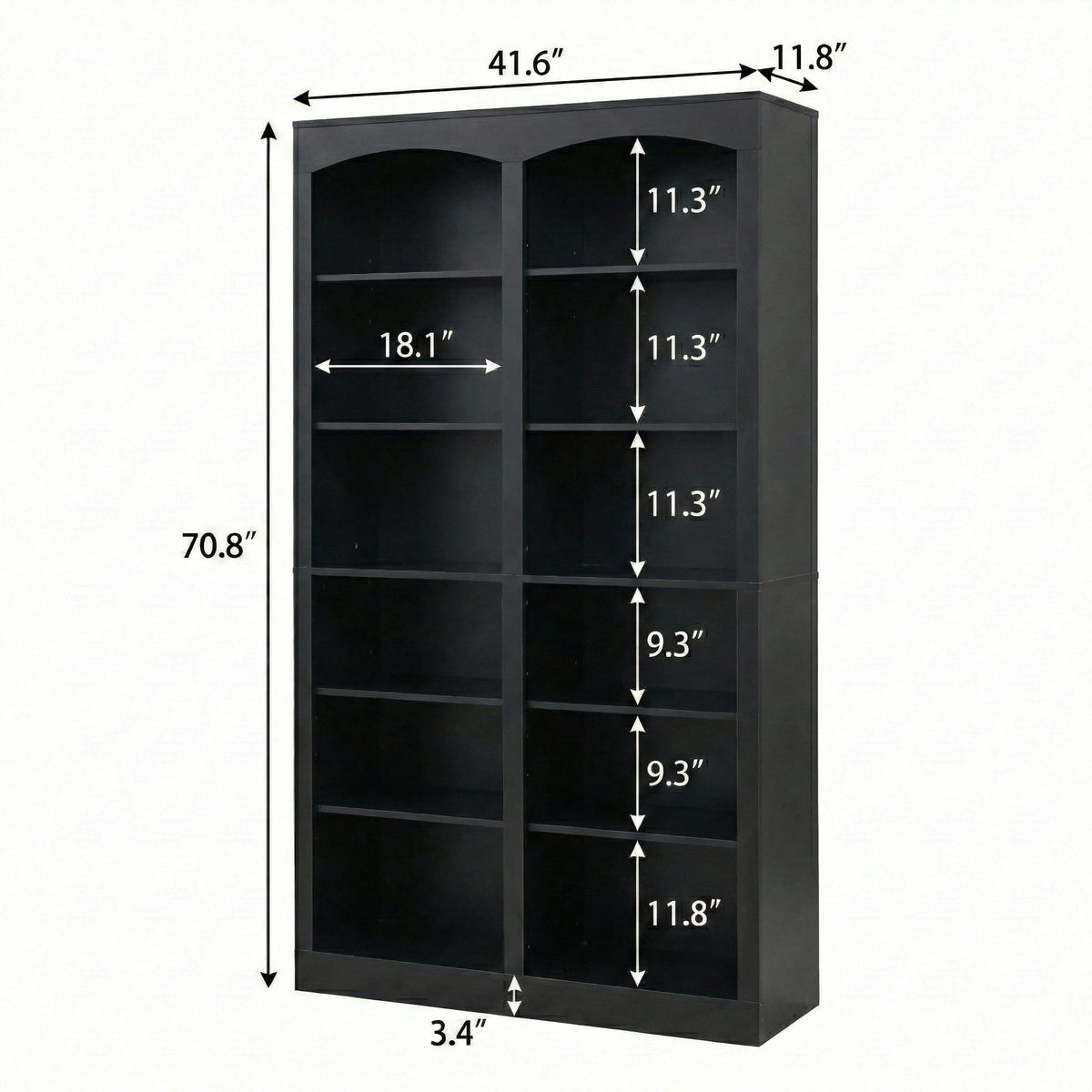 71" Tall Black 12-Tier Wood Bookcase O321