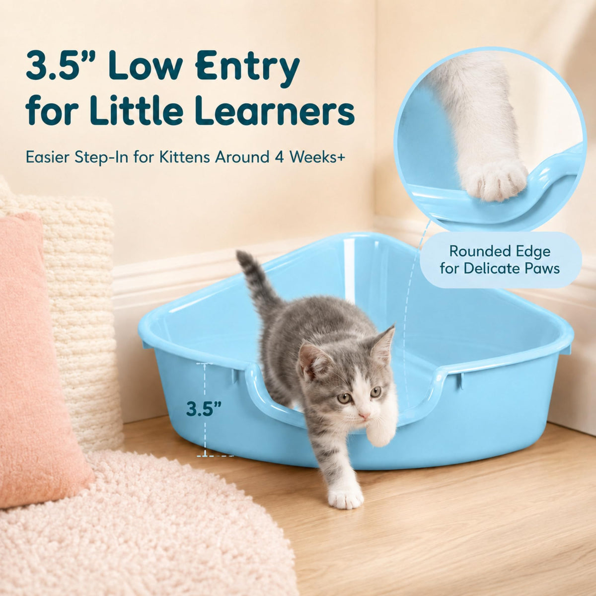 Corner Litter Box, Low Entry Kitten Litter Box J890514