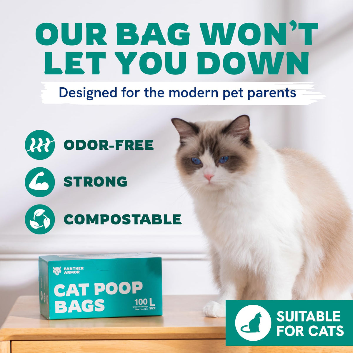 100 Large Compostable Unscented Cat Litter Bags D868