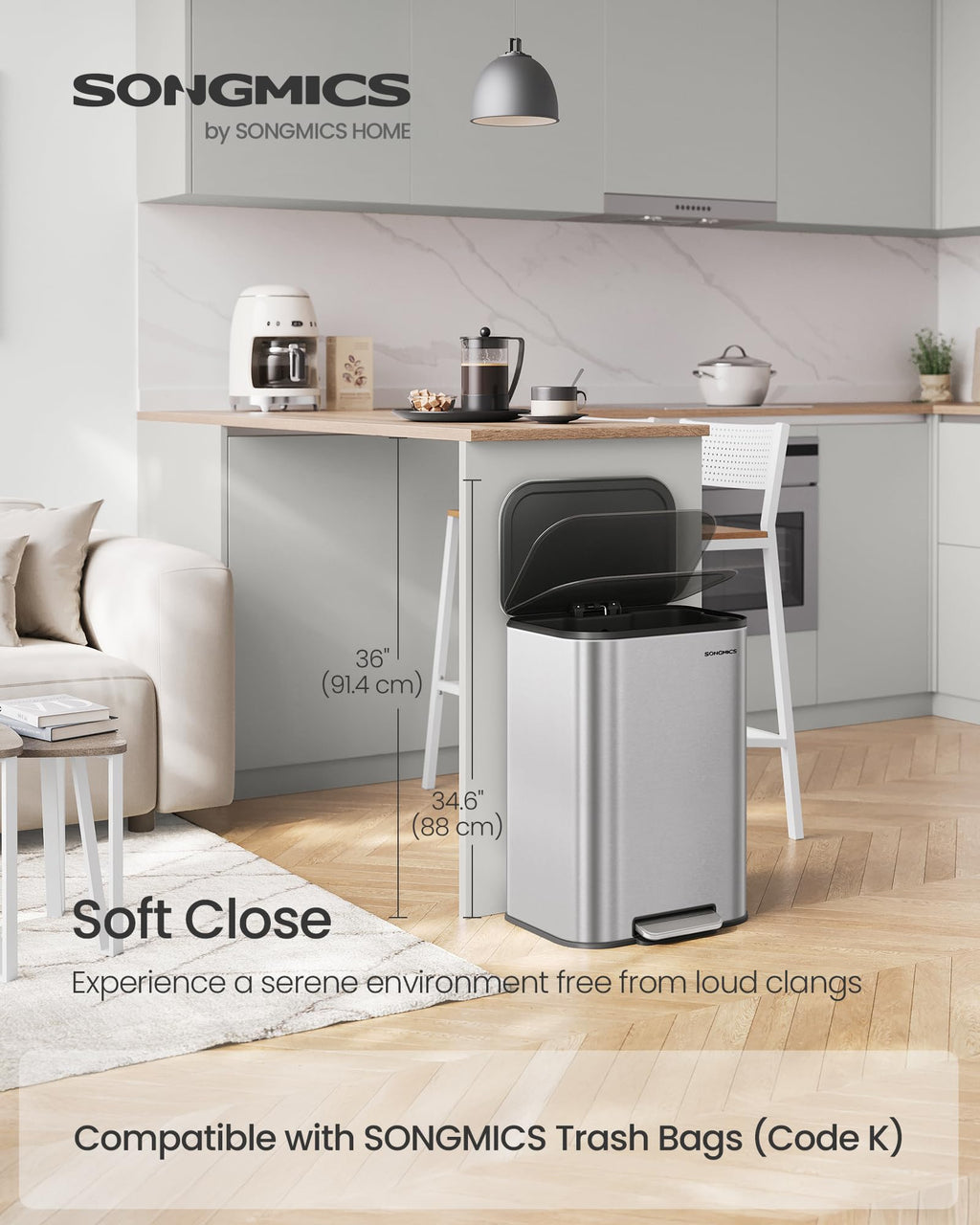 13 Gallon Stainless Steel Soft Close Trash Can D8081