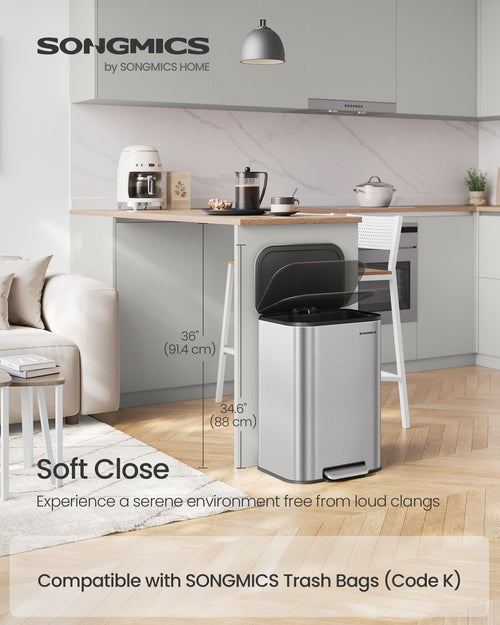13 Gallon Stainless Steel Soft Close Trash Can D8081