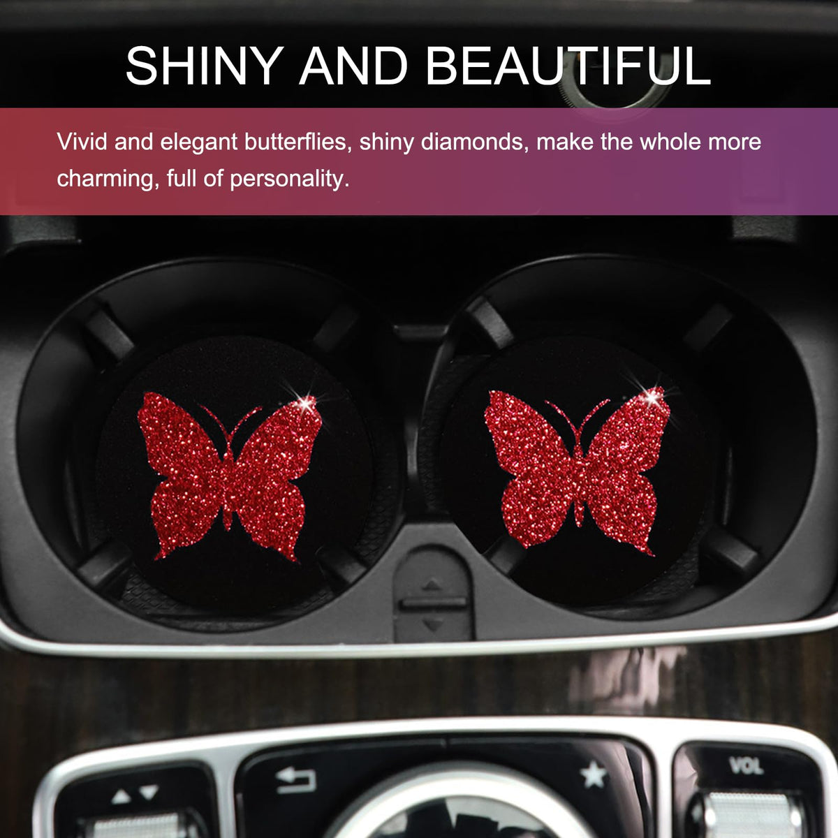 2 PCS Bling Rhinestone Non-Slip Car Coaster F7542