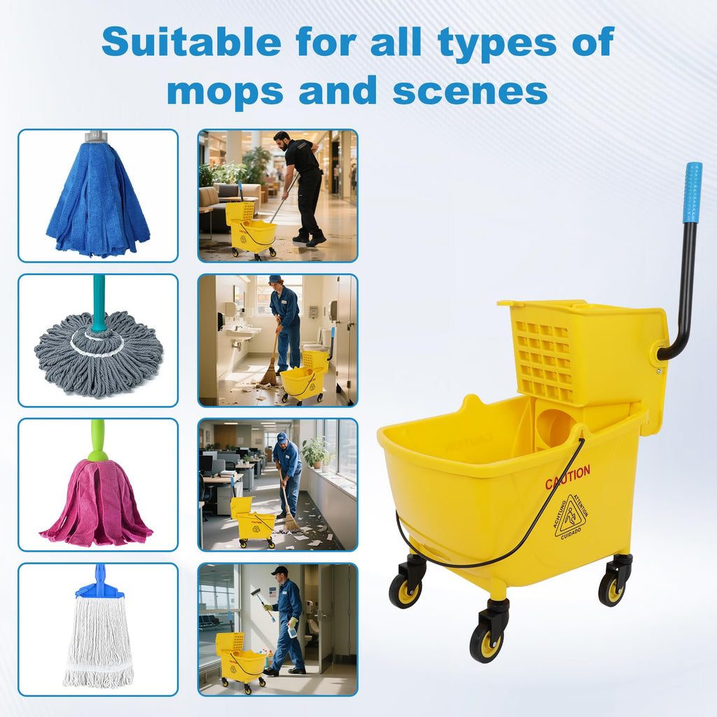 35 Qt Mop Bucket with Side Press Wringer on Wheels Q1458