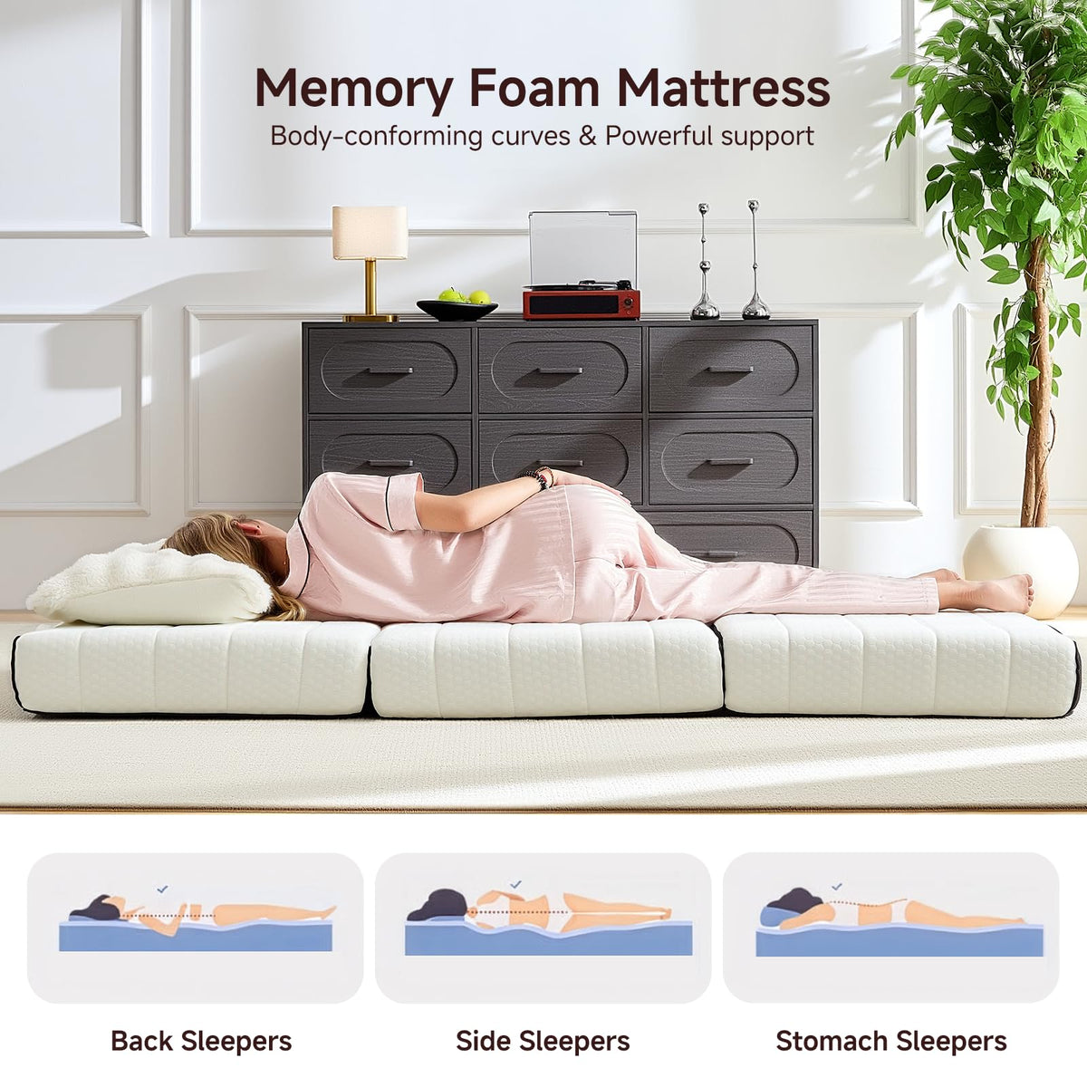 King Tri-Fold Memory Foam Mattress with Washable Cover E677923