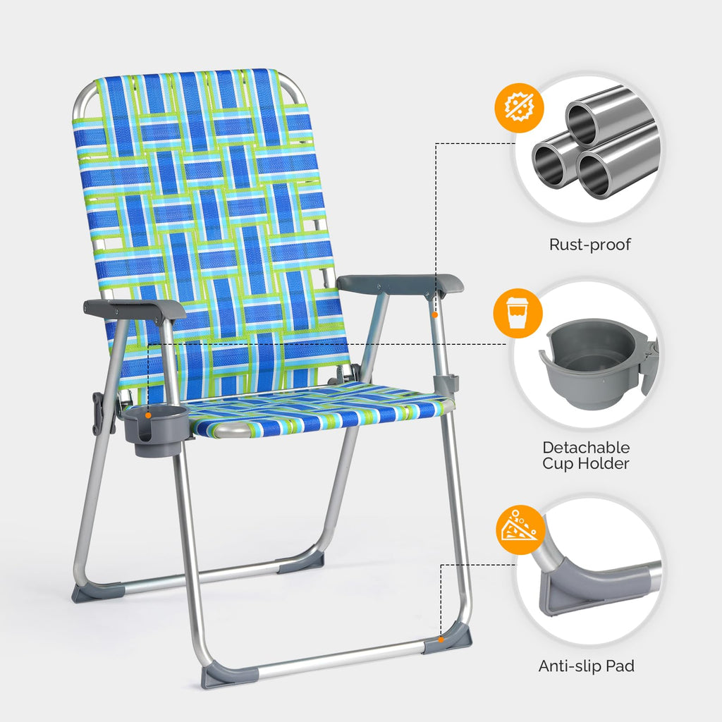 Aluminum Folding Patio Lawn Chairs Set of 2 with Cup Holder E246