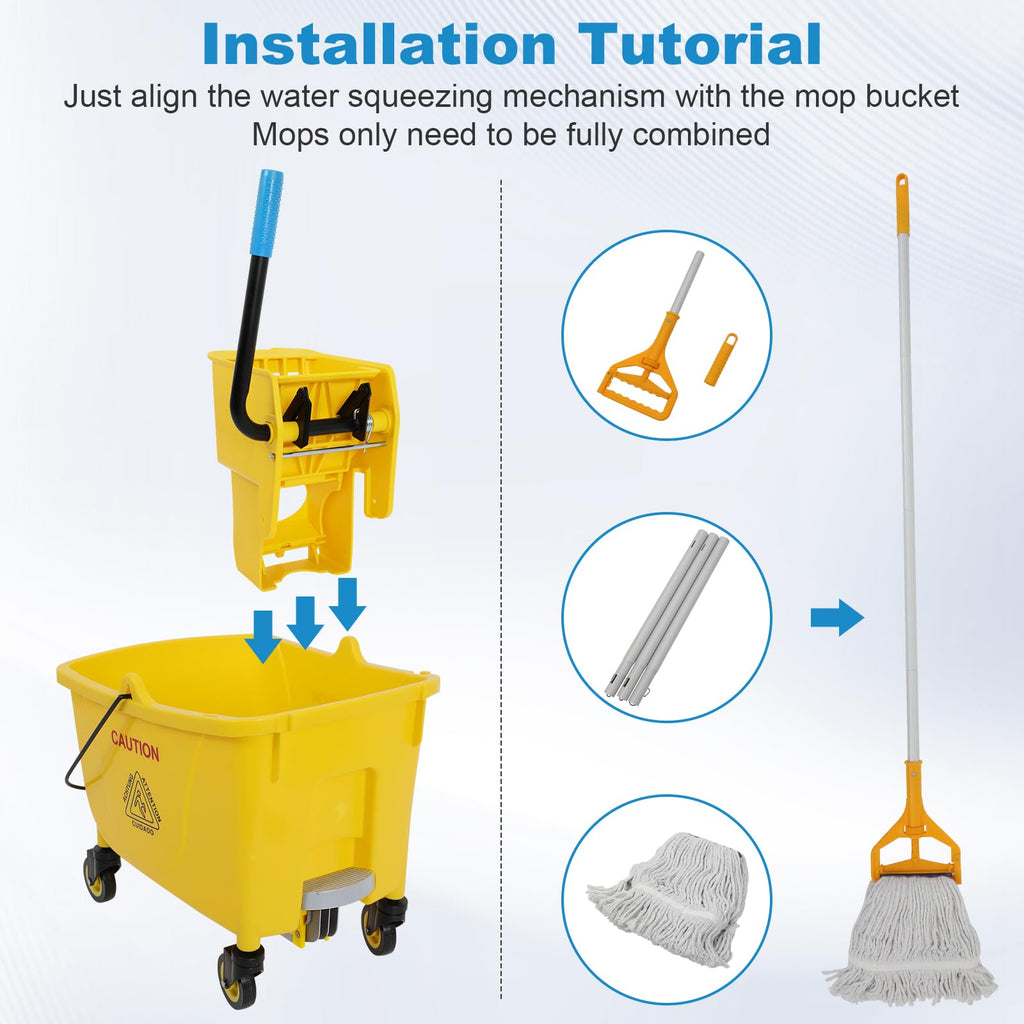 35 Qt Mop Bucket with Side Press Wringer on Wheels Q1458