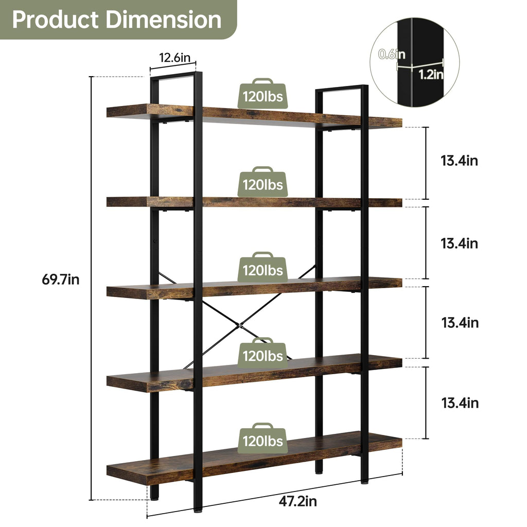5 Tier 70" H Wood Bookshelf Z1510