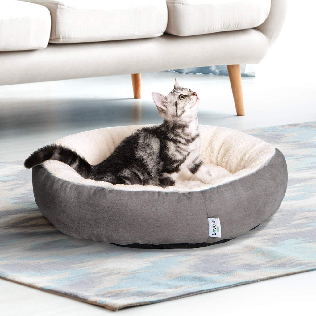 Round Donut Cat and Dog Cushion Bed, 20in Washable Gray Y545749