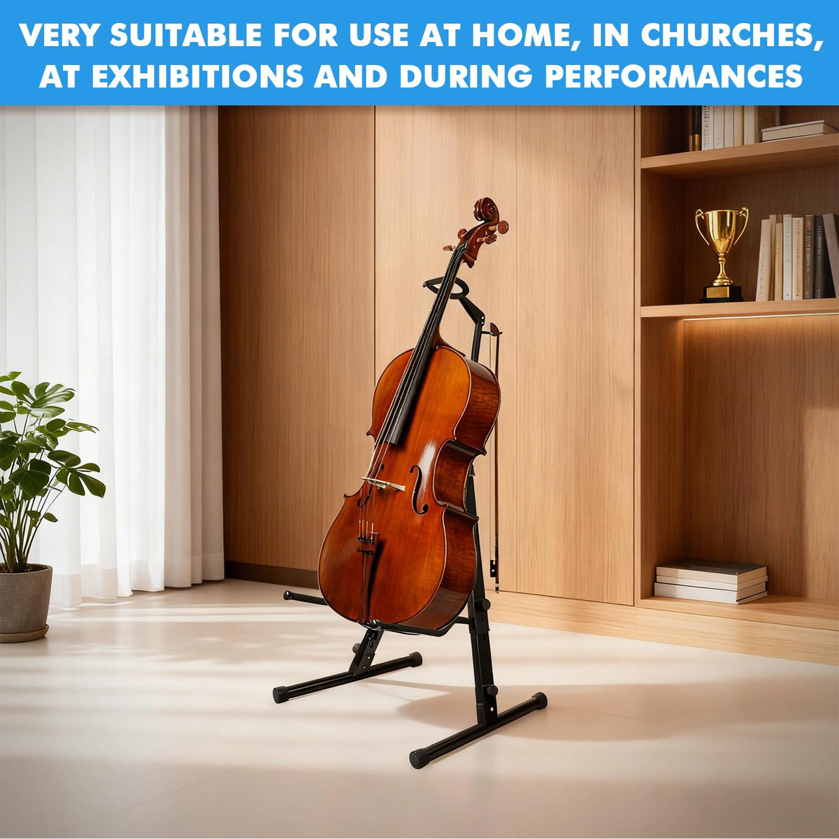 Heavy Duty Adjustable Steel Cello Stand with Bow Hook W769540