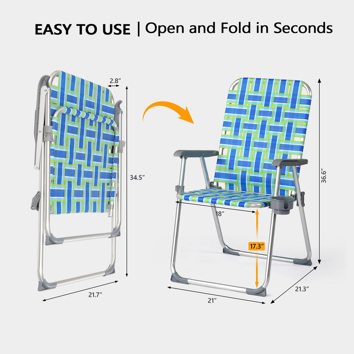 Aluminum Folding Patio Lawn Chairs Set of 2 with Cup Holder E246