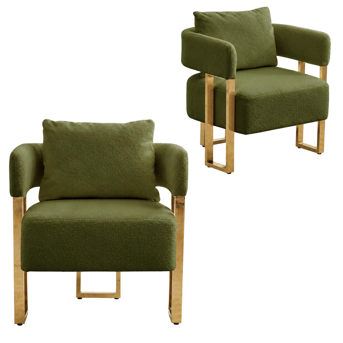 Velvet Upholstered Accent Chairs Set of 2 with Golden Metal Legs W1286