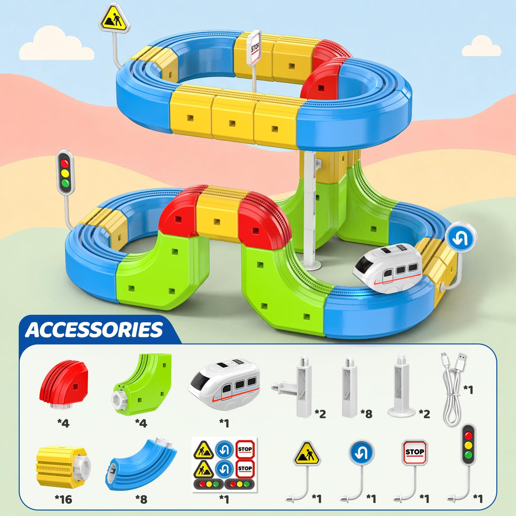 52PCS Electric Train Set 3D Flexible Race Track Toy B1893