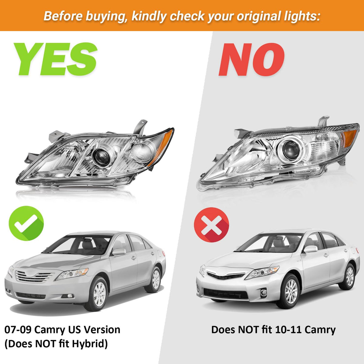 Anti-Fogging Headlights Assembly with H11 HB3 Bulbs P5201