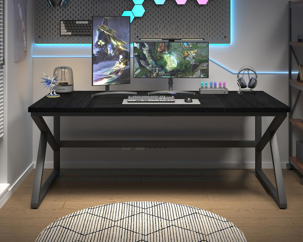 70 Inch Black Metal Wood Computer Desk Z449575