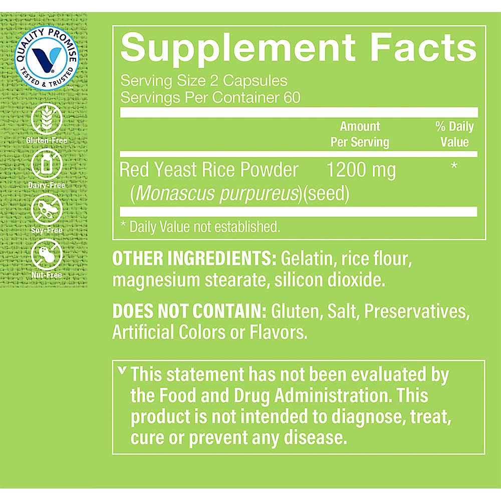 Red Yeast Rice 1200 MG 120 Capsules C45365