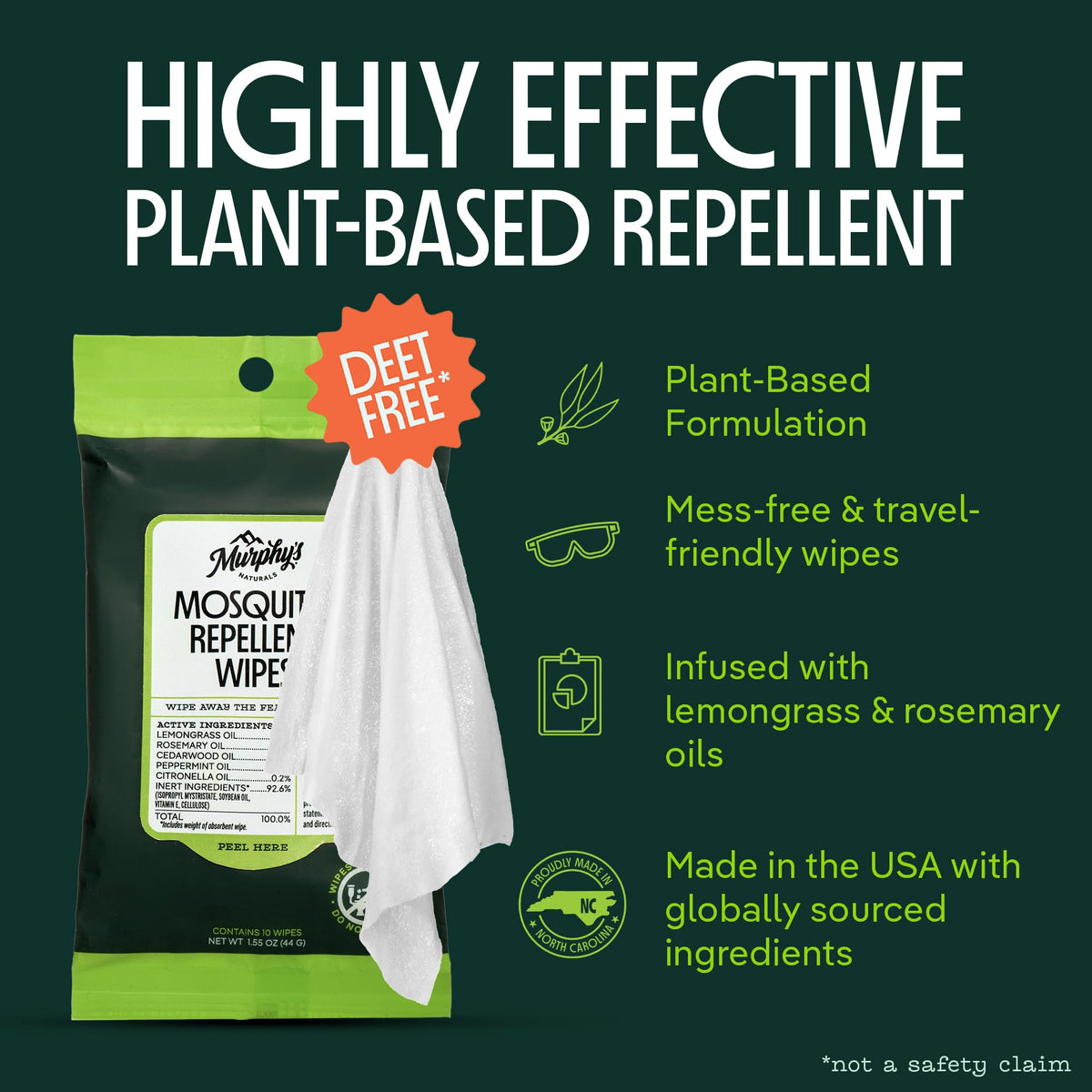 Plant-Based Mosquito Repellent Wipes 10 Count Pack of 3 K91537