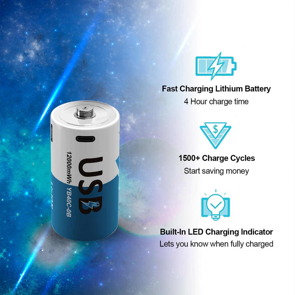Rechargeable Lithium D Batteries 8 Pack 1.5V Q2457