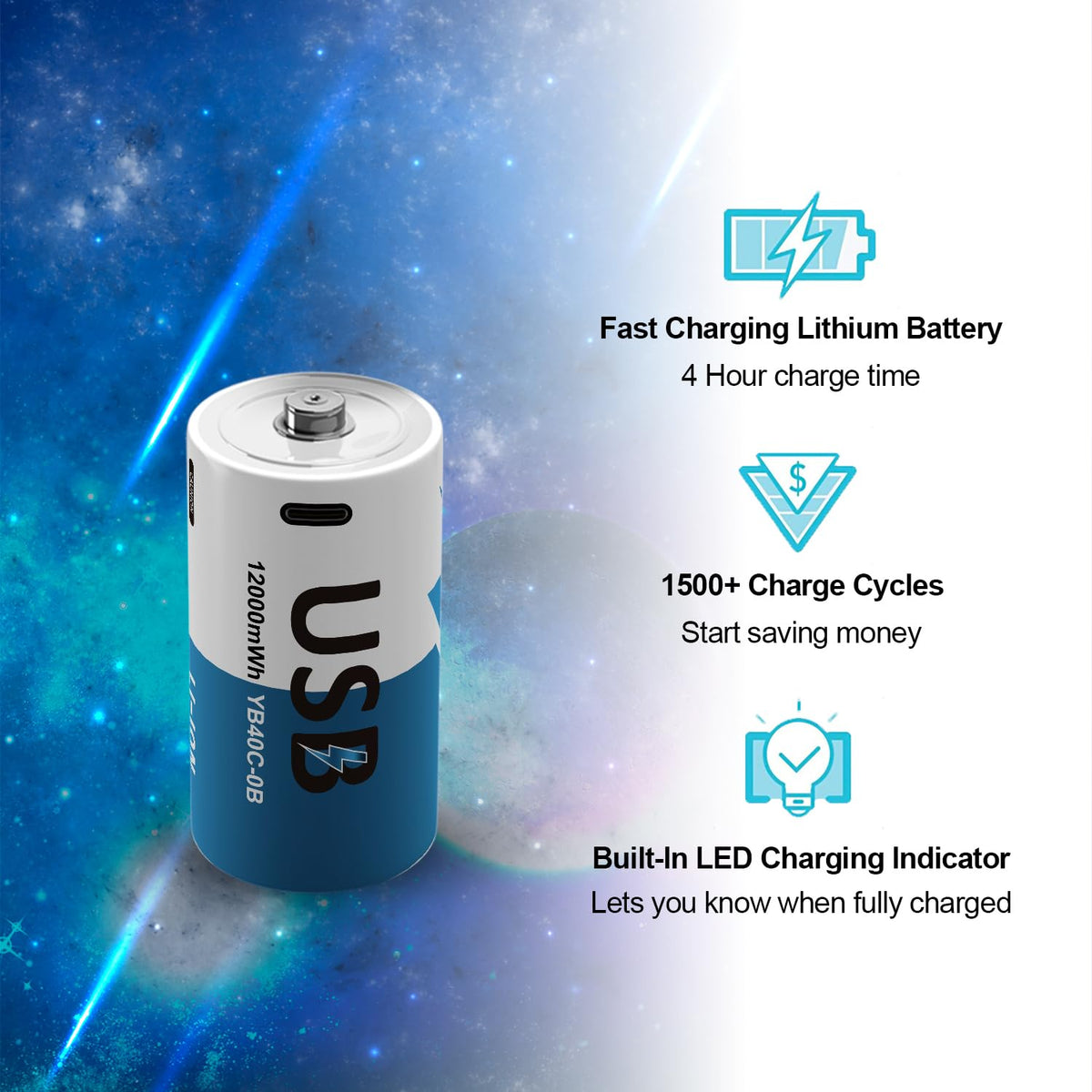 Rechargeable Lithium D Batteries 8 Pack 1.5V Q2457