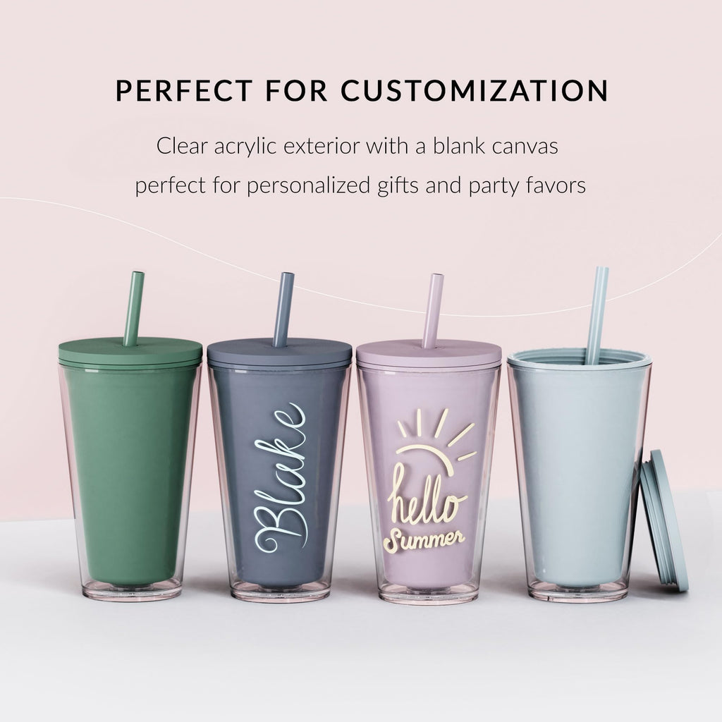 Clear 16oz Insulated Acrylic Tumbler with Lid and Straw, 2 Pack I1526