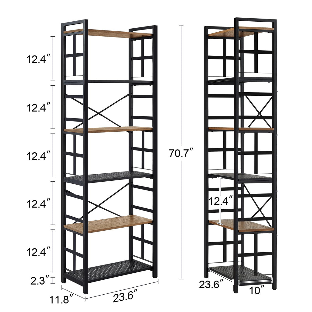 6 Tier 70 inch Tall Brown Bookshelf W2705