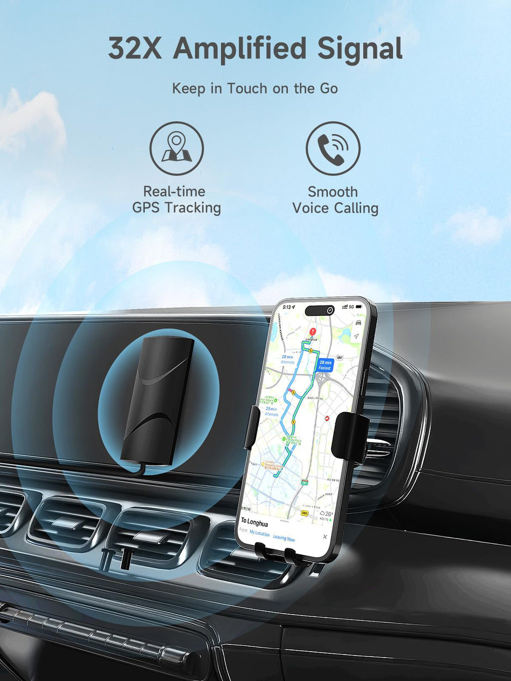 Vehicle Cell Phone Signal Booster with Omni-Directional Roof Antenna Grey C185
