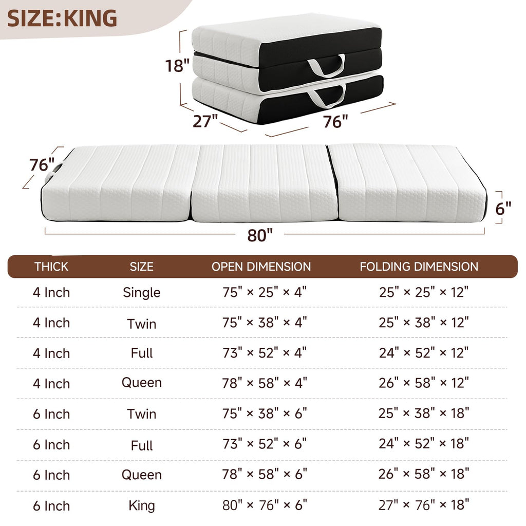 King Tri-Fold Memory Foam Mattress with Washable Cover E677923