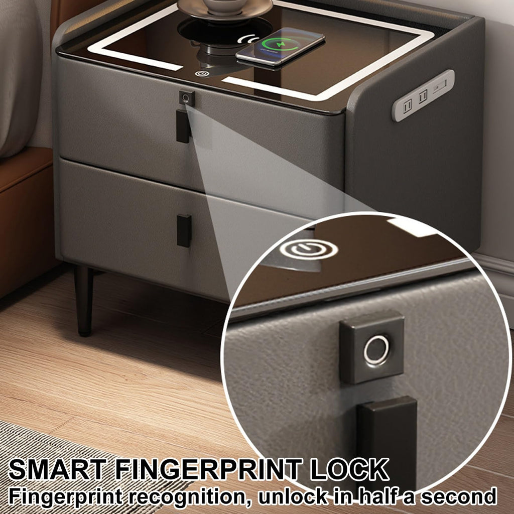 Khaki Nightstand with Wireless Charging Station and 3 Drawers X81105