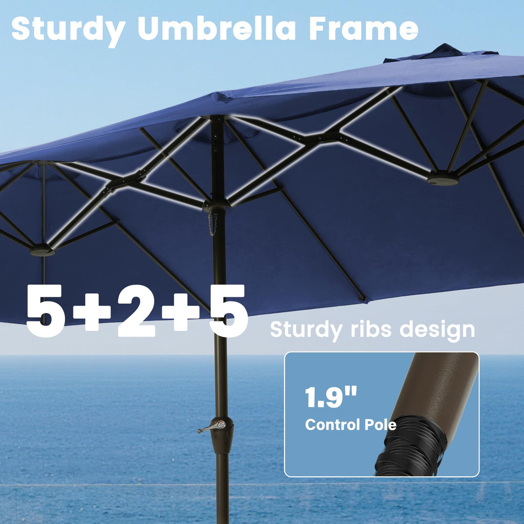 15FT Double-Sided Rectangle Patio Umbrella with Base O91793