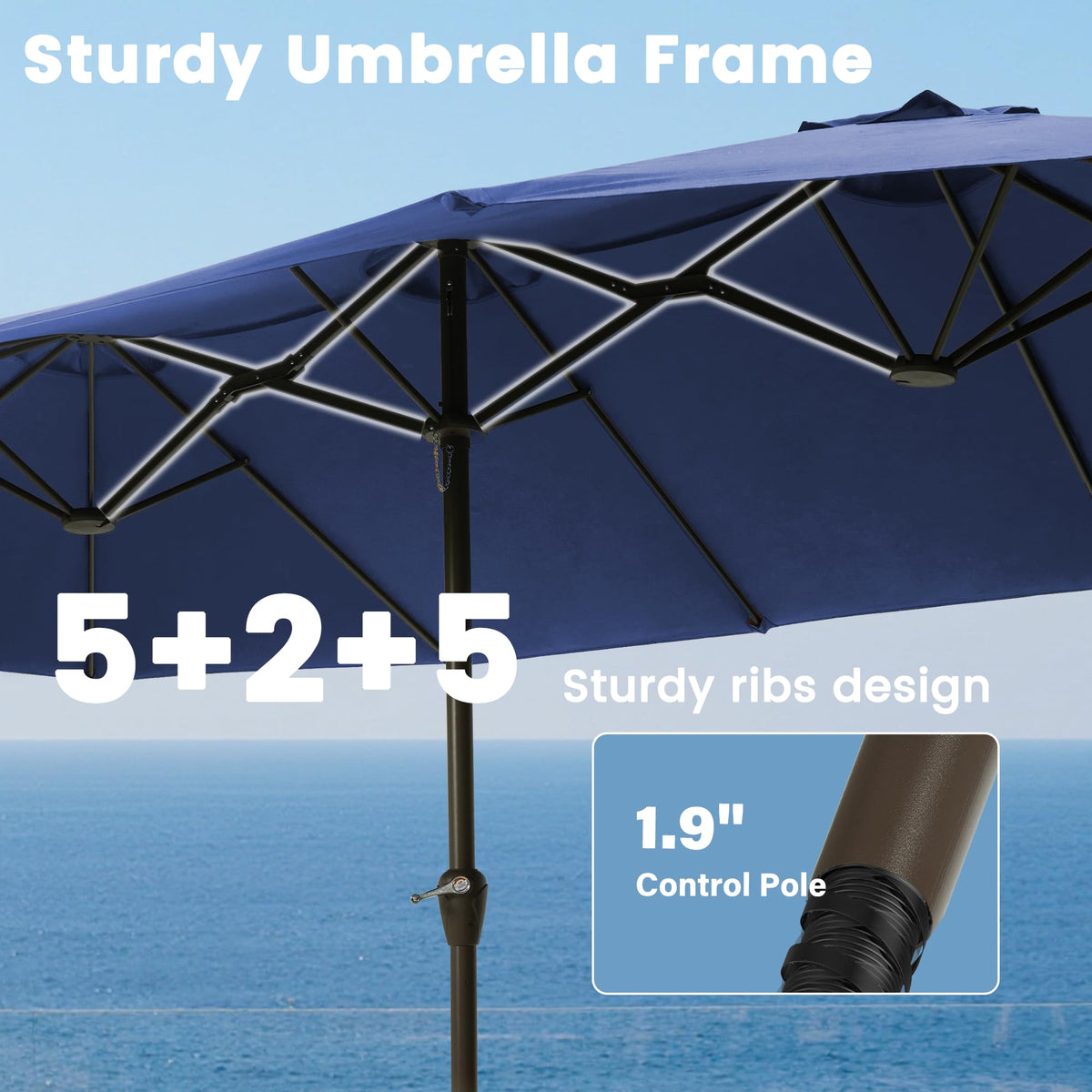 15FT Double-Sided Rectangle Patio Umbrella with Base O91793