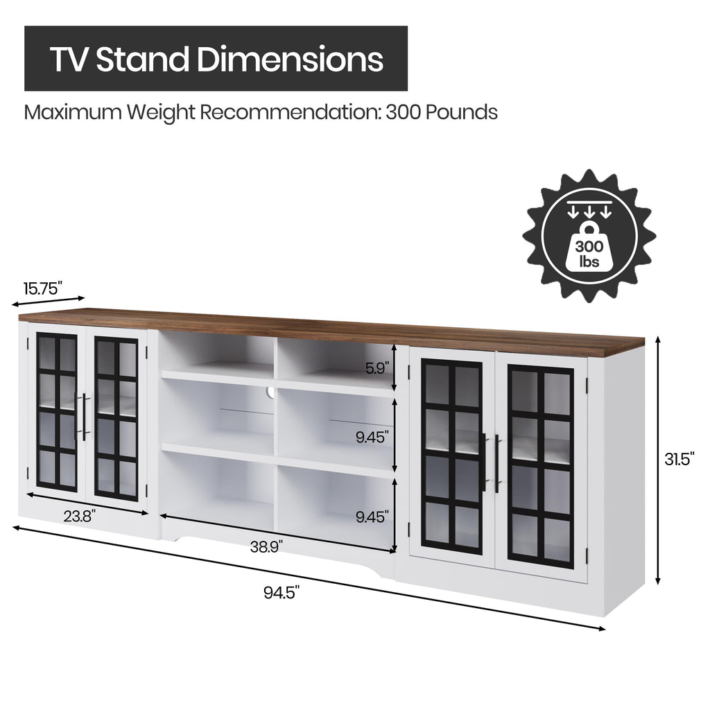 White TV Stand with Storage Cabinet and 3-Tier Open Shelves B21673