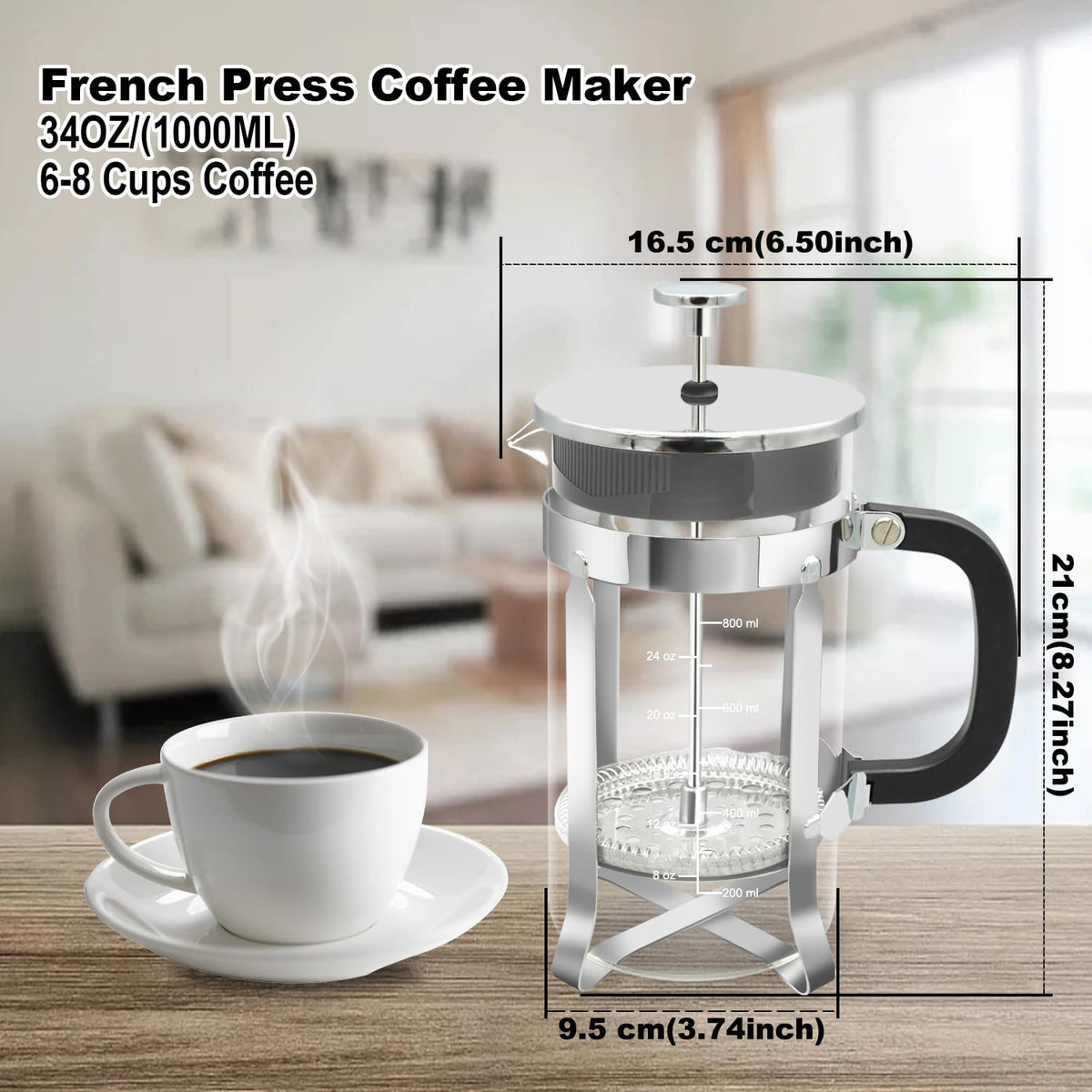 34oz Stainless Steel French Press Coffee Maker R483282