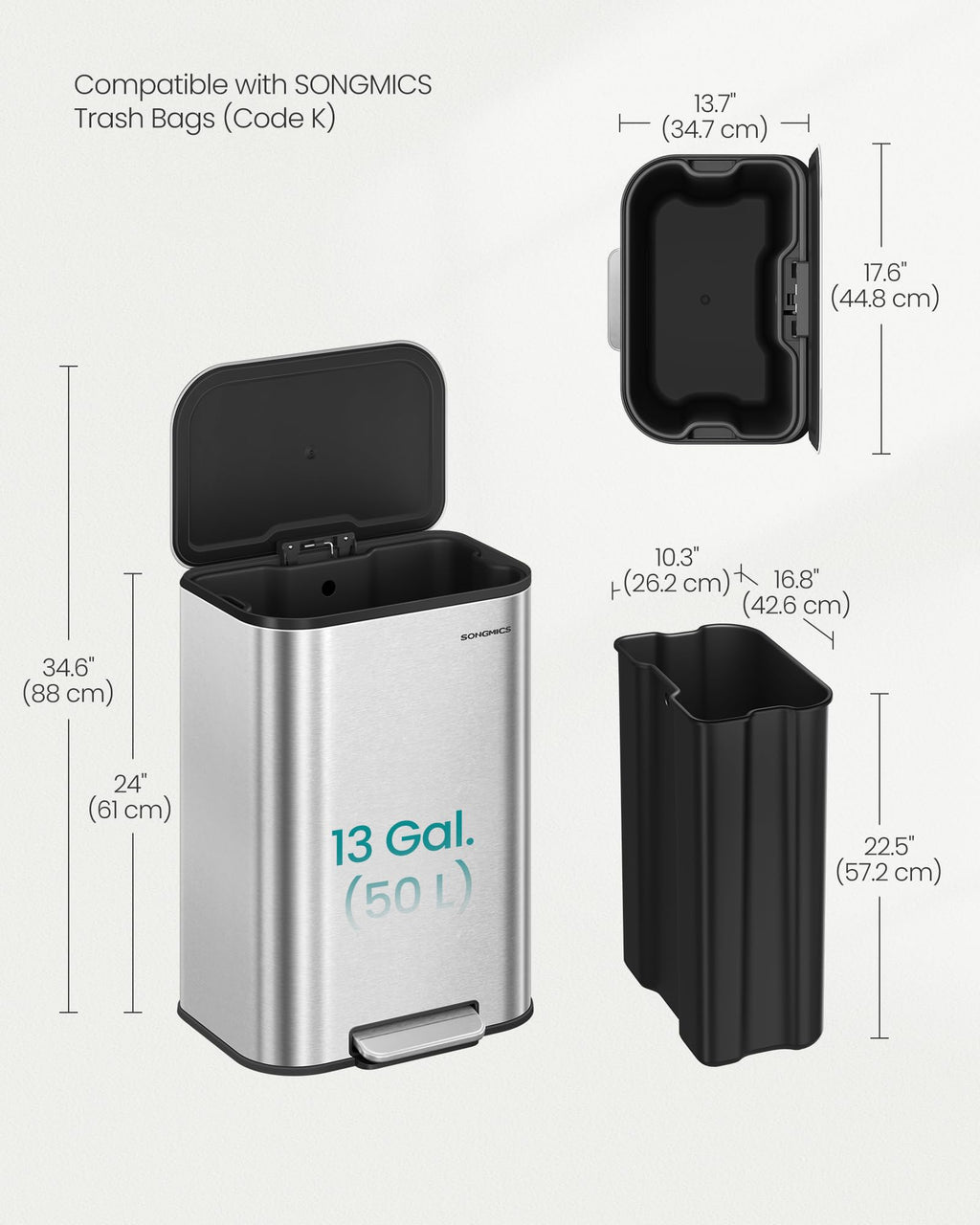13 Gallon Stainless Steel Soft Close Trash Can D8081