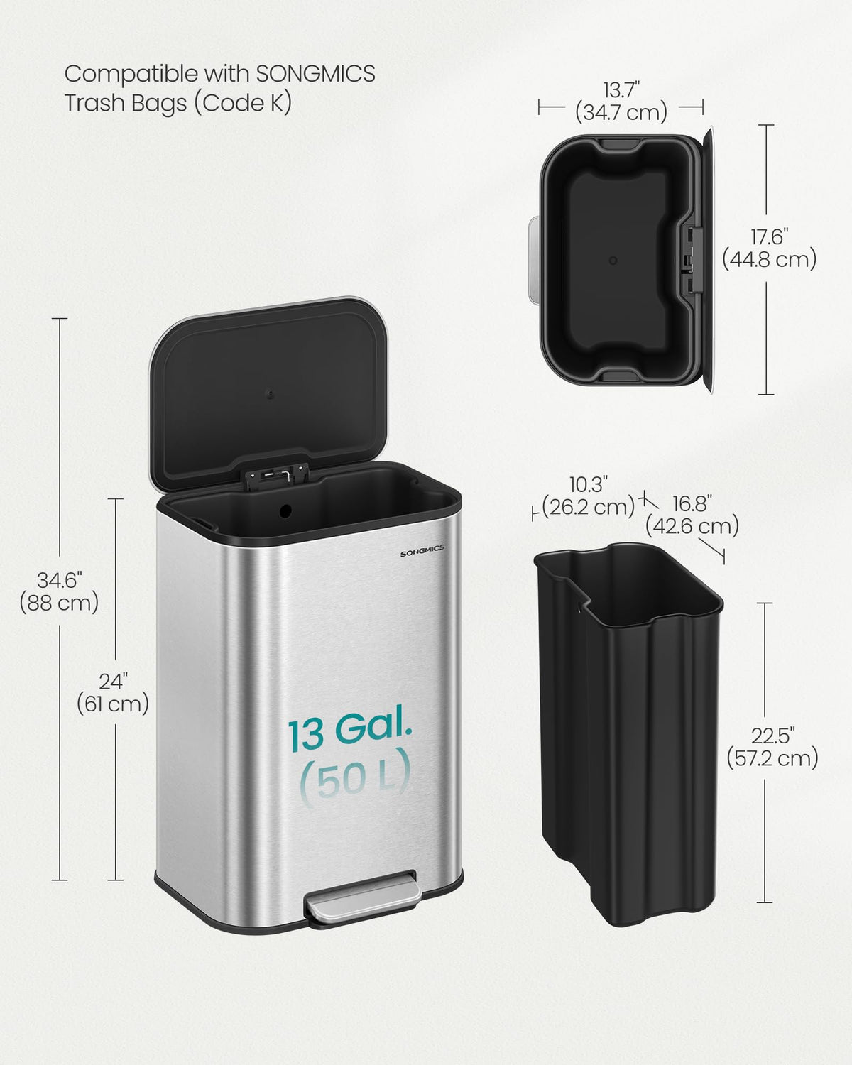 13 Gallon Stainless Steel Soft Close Trash Can D8081