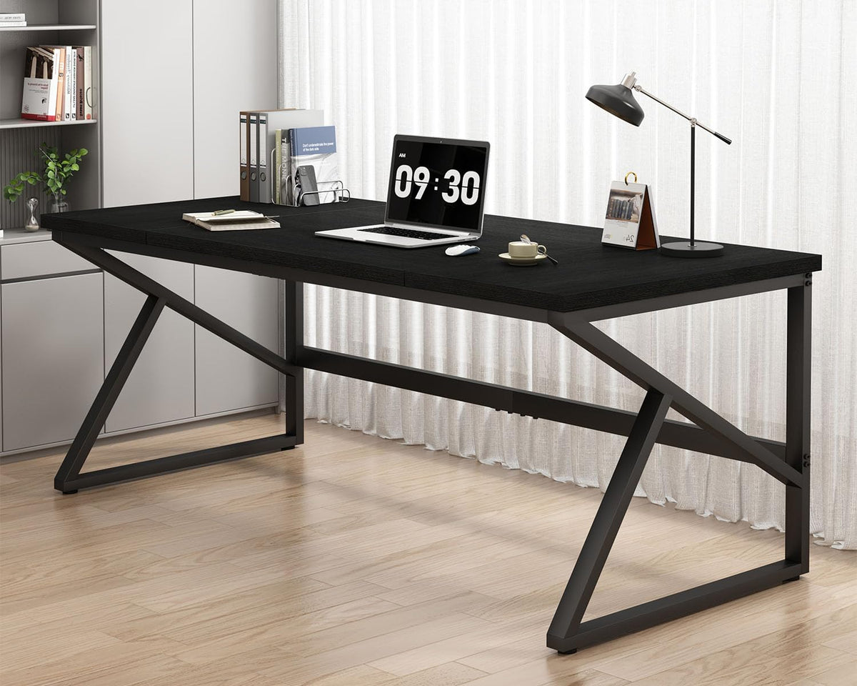70 Inch Black Metal Wood Computer Desk Z449575