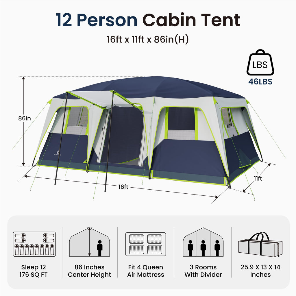 12 Person Camping Tent with Shade Canopy T440