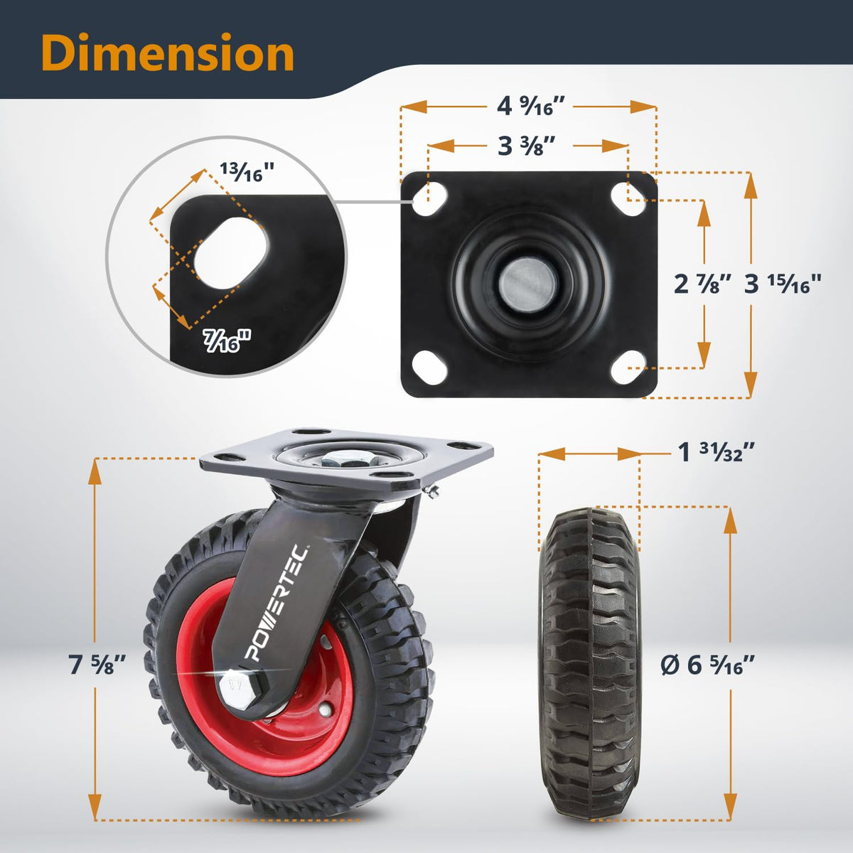 6 Inch Caster Wheels Set of 4 Heavy Duty Rubber A906
