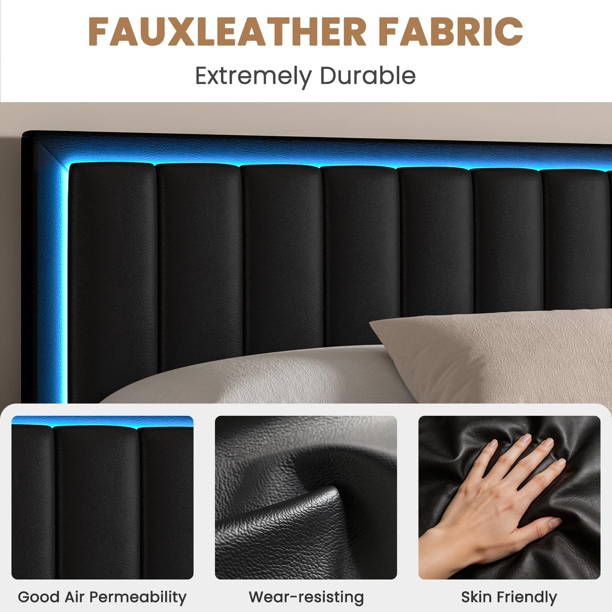 Black Full Size Floating Bed Frame with LED Lights O228