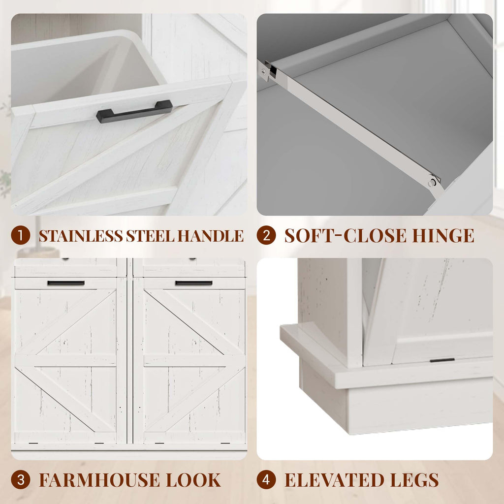 White Double Tilt Out Trash Can Cabinet with 2 Storage Drawers M359402