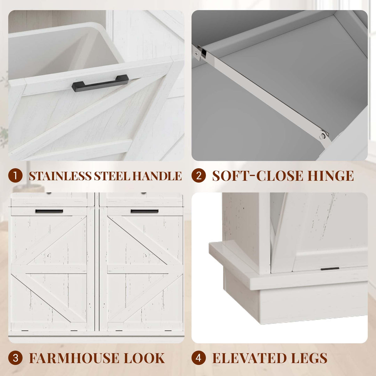 White Double Tilt Out Trash Can Cabinet with 2 Storage Drawers M359402